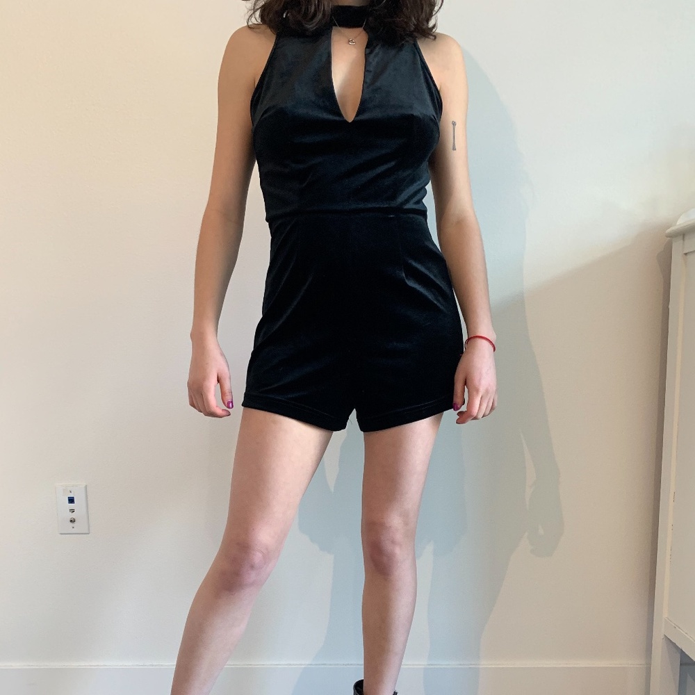 Forever 21 black velvet romper